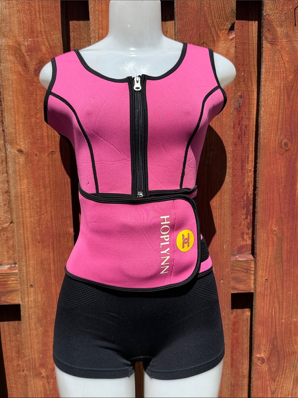 HOPLYNN Pink Neoprene Sweat Vest Waist Trainer Zipper Pocket Corset Top M